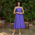 Purple Cotton Poplin Fit and Flare Midi Empire Dress