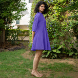 Purple Cotton Poplin Fit and Flare Short Button-Down Shirt Dress