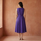 Purple Cotton Poplin Fit and Flare Sleeveless Dress