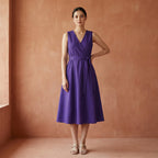 Purple Cotton Poplin Fit and Flare Sleeveless Dress