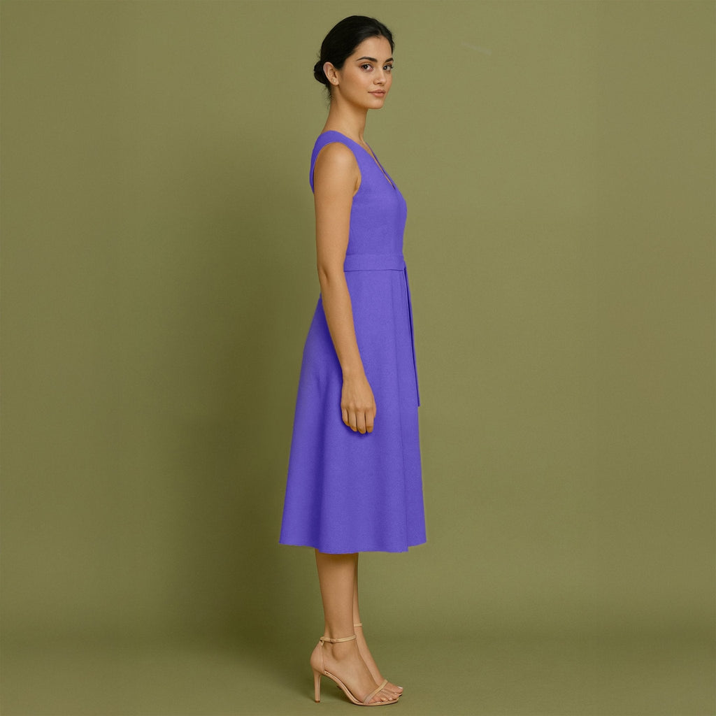Purple Cotton Poplin Fit and Flare Sleeveless Midi Dress