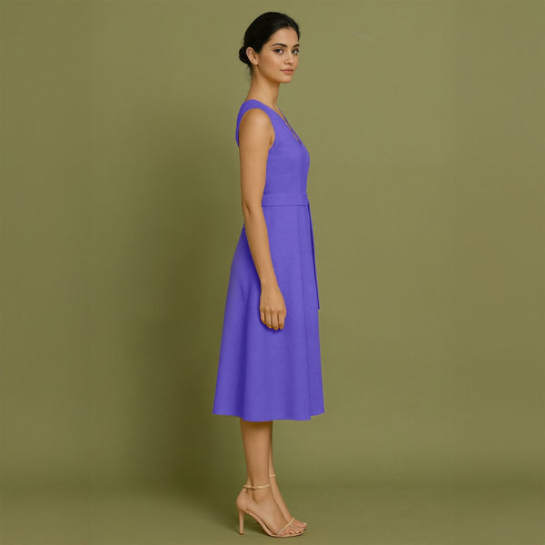 Purple Cotton Poplin Fit and Flare Sleeveless Midi Dress