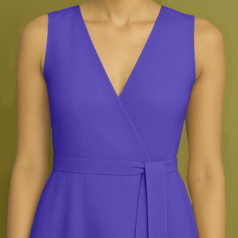 Purple Cotton Poplin Fit and Flare Sleeveless Midi Dress