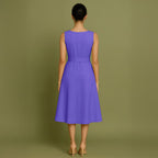 Purple Cotton Poplin Fit and Flare Sleeveless Midi Dress