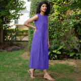 Purple Cotton Poplin Flared Midi Sleeveless Jumpsuit