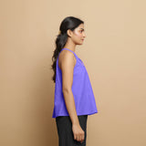 Purple Cotton Poplin Halter Neck Flared Top