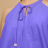 Purple Cotton Poplin Halter Neck Flared Top