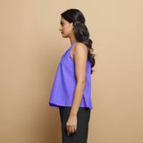 Purple Cotton Poplin Halter Neck Flared Top