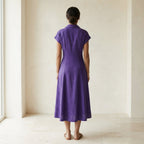Purple Cotton Poplin Paneled A-Line Midi Dress