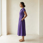 Purple Cotton Poplin Paneled A-Line Midi Dress