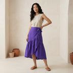 Purple Cotton Poplin Ruffle Midi Wrap Skirt
