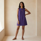 Purple Cotton Poplin Sleeveless A-Line Short Shift Dress