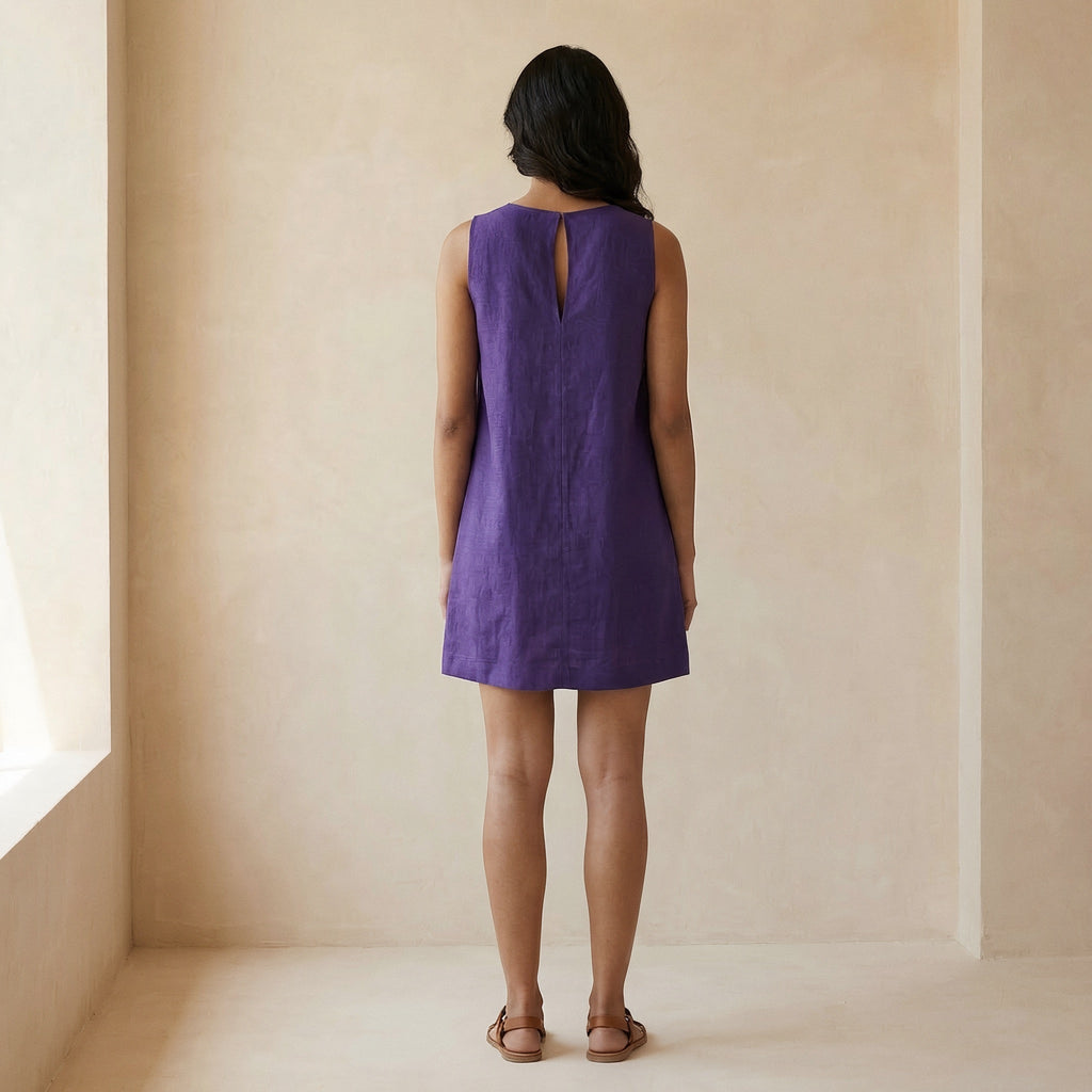 Purple Cotton Poplin Sleeveless A-Line Short Shift Dress