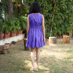 Purple Cotton Poplin Sleeveless Gathered Short Dress