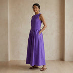Purple Cotton Poplin Sleeveless Paneled Maxi Dress