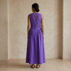 Purple Cotton Poplin Sleeveless Paneled Maxi Dress