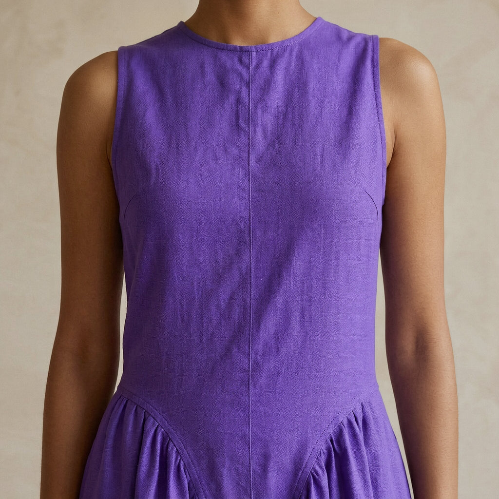 Purple Cotton Poplin Sleeveless Paneled Maxi Dress