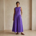 Purple Cotton Poplin Sleeveless Paneled Maxi Dress