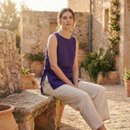 Purple Cotton Poplin Sleeveless Side-Tie Long Top