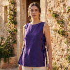Purple Cotton Poplin Sleeveless Side-Tie Long Top