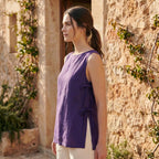 Purple Cotton Poplin Sleeveless Side-Tie Long Top
