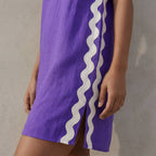 Purple Cotton Poplin Wavy Stripe Short Shift Dress