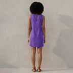 Purple Cotton Poplin Wavy Stripe Short Shift Dress