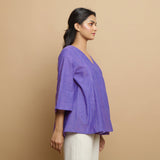 Purple Embroidered Cotton Poplin Asymmetrical Godet Top