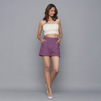 Front View of a Model wearing Purple Flannel Convertible Pant Shorts