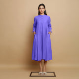 Purple Hand-Embroidered Cotton Poplin Paneled Midi Dress