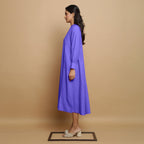 Purple Hand-Embroidered Cotton Poplin Paneled Midi Dress