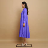 Purple Hand-Embroidered Cotton Poplin Paneled Midi Dress