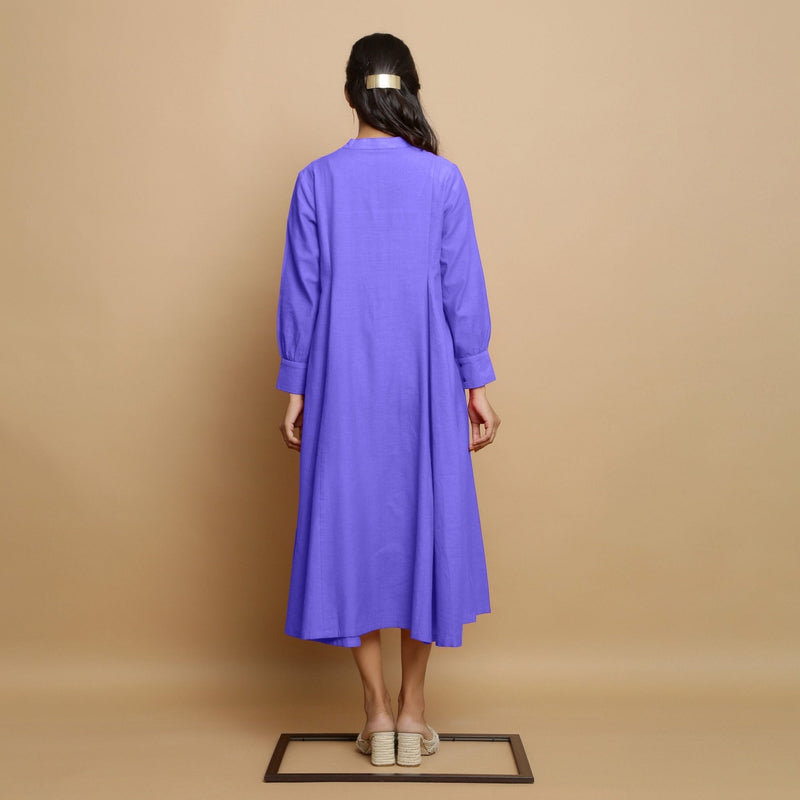 Purple Hand-Embroidered Cotton Poplin Paneled Midi Dress