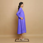 Purple Hand-Embroidered Cotton Poplin Paneled Midi Dress