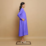 Purple Hand-Embroidered Cotton Poplin Paneled Midi Dress