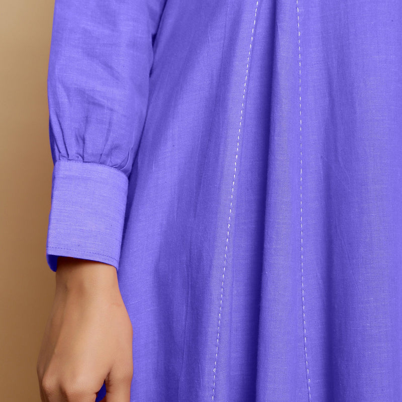 Purple Hand-Embroidered Cotton Poplin Paneled Midi Dress