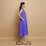 Purple Hand-Embroidered Cotton Poplin Sleeveless Midi Dress