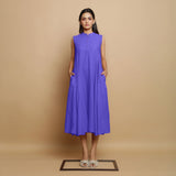 Purple Hand-Embroidered Cotton Poplin Sleeveless Midi Dress