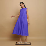 Purple Hand-Embroidered Cotton Poplin Sleeveless Midi Dress