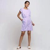 Front View of a Model wearing Purple Hand Tie Dyed Cotton Romper