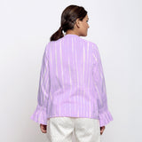 Back View of a Model wearing Purple Hand Tie Dyed Shirred Blouson Top