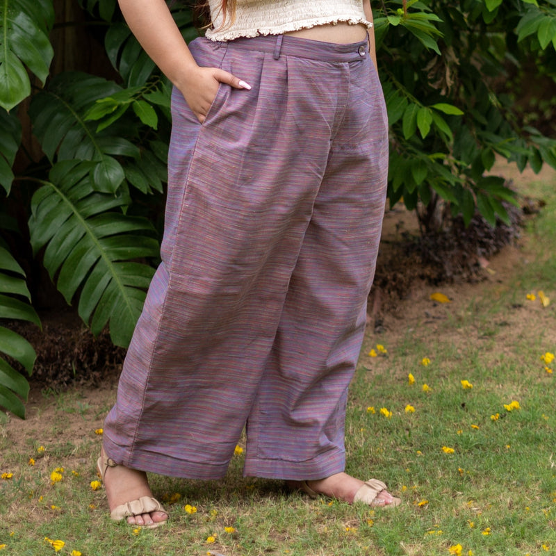 Purple Striped Cotton Shirt and High-Rise Baggy Pant Co-ord Set