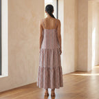 Red Black Striped Block Print Cotton Drop-Waist Camisole Maxi Tier Dress