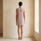 Red Black Striped Block Print Cotton Sleeveless A-Line Short Shift Dress