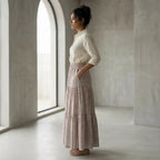 Red-Black Stripes Block Print Cotton Elasticated Maxi Tier Skirt