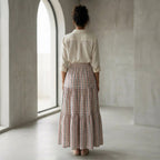 Red-Black Stripes Block Print Cotton Elasticated Maxi Tier Skirt