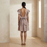 Red-Black Stripes Block Print Cotton Open-Back Fit and Flare Knee Length Dress