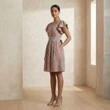 Red-Black Stripes Block Print Cotton Open-Back Fit and Flare Knee Length Dress