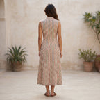 Red-Black Stripes Block Print Cotton Paneled Sleeveless Maxi Dress