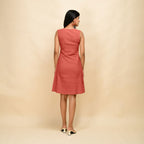 Back View of a Model wearing Red Cotton Slim Fit Short Dress